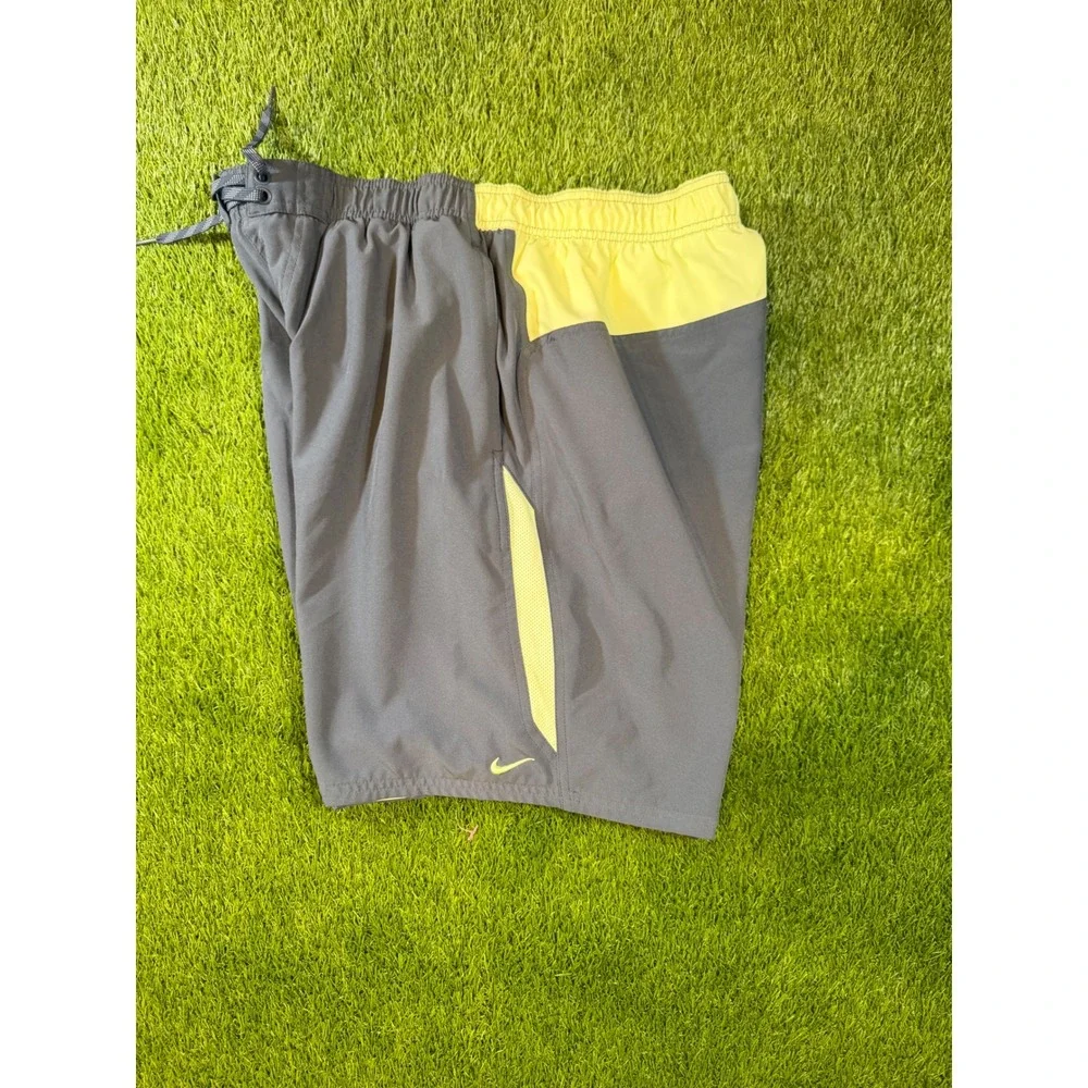 Nike Mens Swim Trunks Grey Neon Yellow Mesh Lined Board Shorts XL